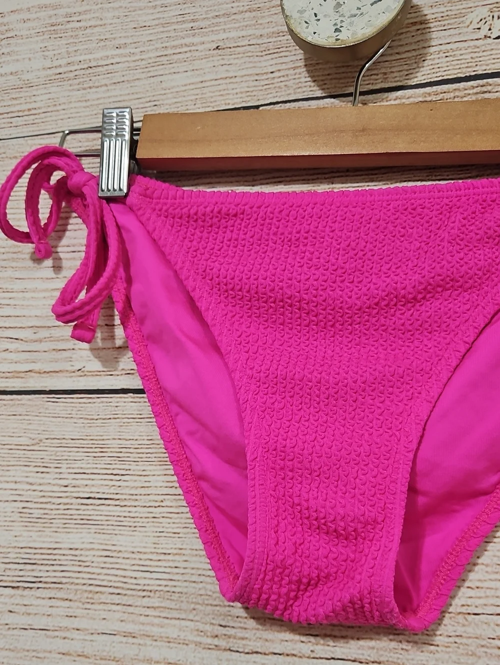 Lucky Brand Hot Pink Side-Tie Textured Bikini Bottoms Medium